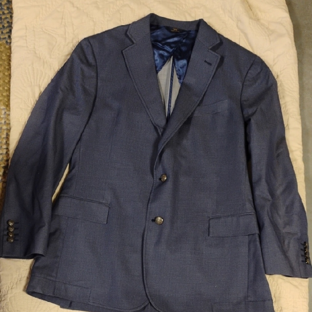 Men's Blue Brooks Brothers Cotton And Merino Wool Blazer, "346", Regent Fit, 43R